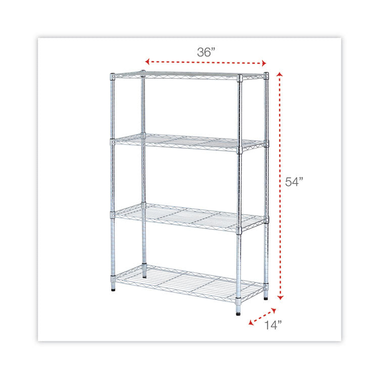 Alera® Residential Wire Shelving, Four-Shelf, 36w x 14d x 54h, Silver (ALESW843614SR) Each