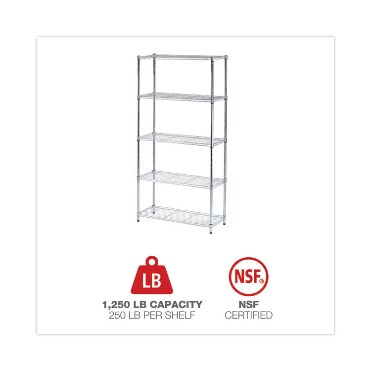 Alera® Residential Wire Shelving, Five-Shelf, 36w x 14d x 72h, Silver (ALESW853614SR)