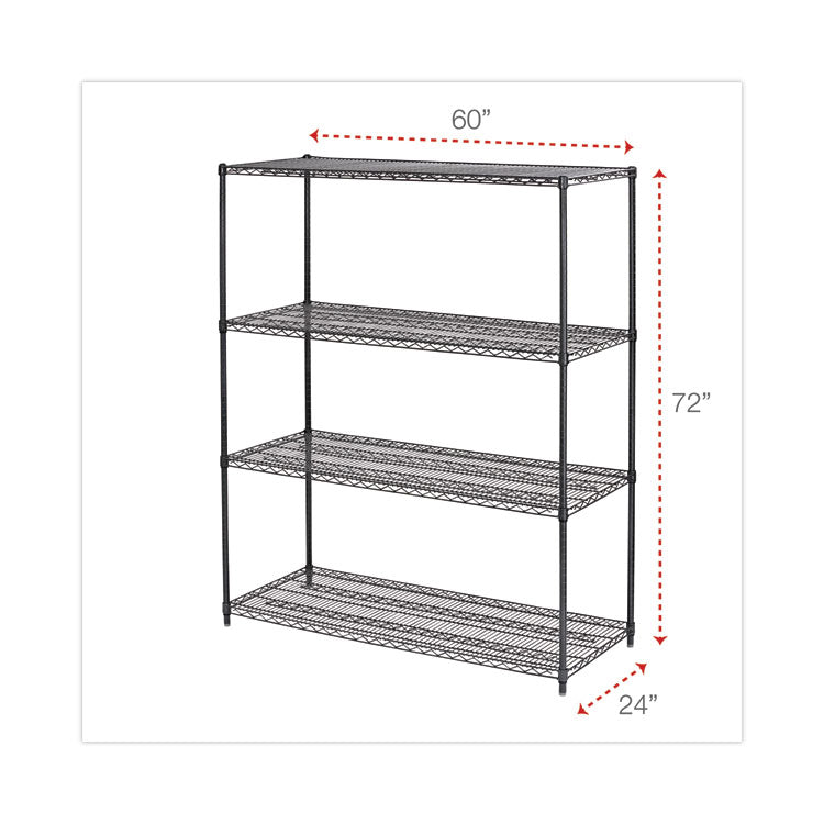 Alera® All-Purpose Wire Shelving Starter Kit, Four-Shelf, 60w x 24d x 72h, Black Anthracite Plus (ALESW206024BA)