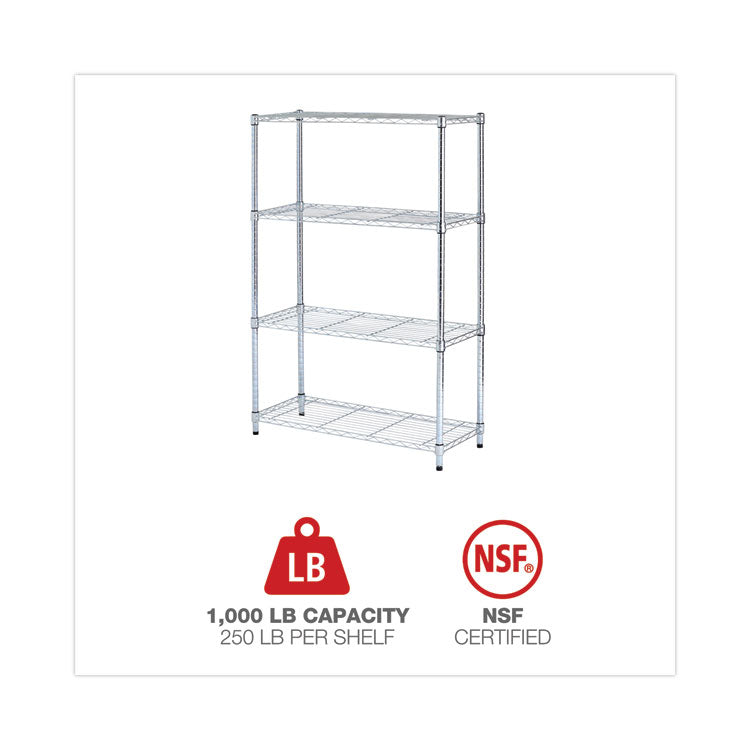 Alera® Residential Wire Shelving, Four-Shelf, 36w x 14d x 54h, Silver (ALESW843614SR) Each