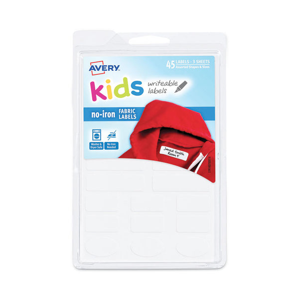 Avery® Avery Kids No-Iron Fabric Labels, 6 x 4, White, 15 Labels/Sheet, 3 Sheets/Pack (AVE40700)