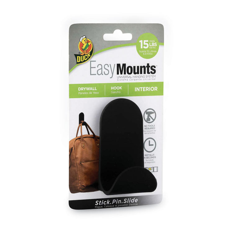 Duck® EasyMounts Medium J-Hook, Medium, Matte Black, 15 lb Capacity, 1 Hook (DUC287390) Each