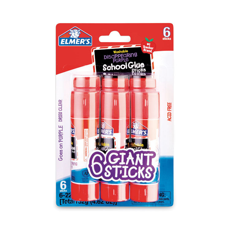 Elmer's® School Glue Stick, 0.77 oz, Applies Purple, Dries Clear, 6/Pack (EPIE578) Each