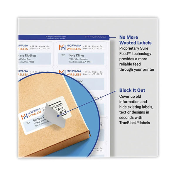 Avery® Shipping Labels with TrueBlock Technology, Laser Printers, 2.5 x 4, White, 8/Sheet, 25 Sheets/Pack (AVE5816)