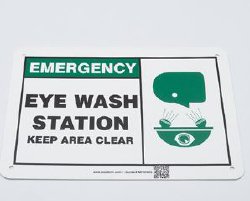 Lab Safety Supply® Wall Sign First Aid Sign Emergency Eye Wash Station w/Symbol (1007629_EA) 1/EA