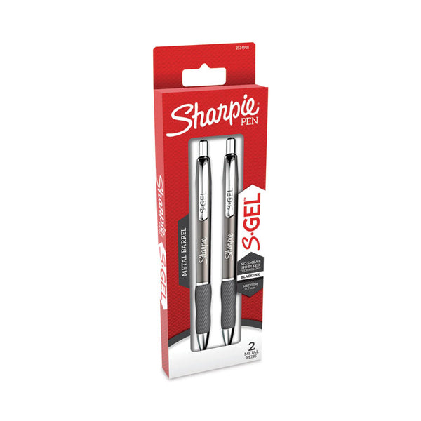 Sharpie® S-Gel™ S-Gel Premium Metal Barrel Gel Pen, Retractable, Medium 0.7 mm, Black Ink, Black Barrel, 2/Pack (SAN2134918)