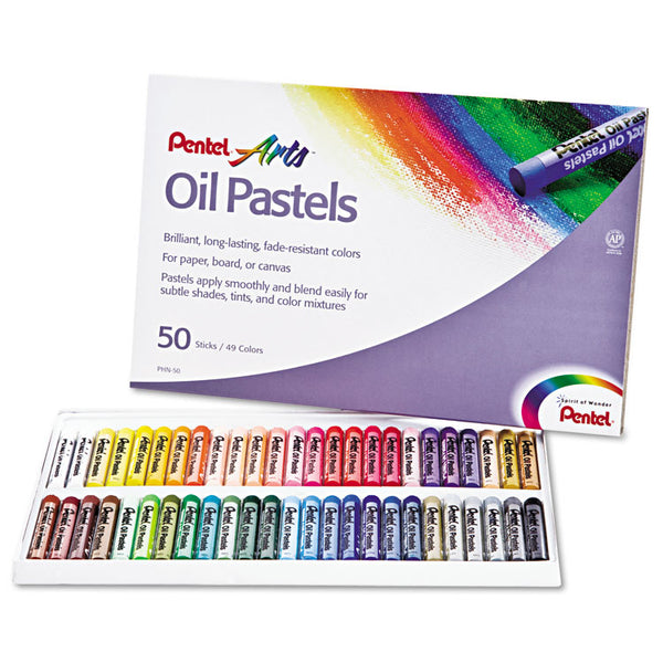 Pentel® Oil Pastel Set With Carrying Case, 45 Assorted Colors, 0.38' dia x 2.38", 50/Pack (PENPHN50)