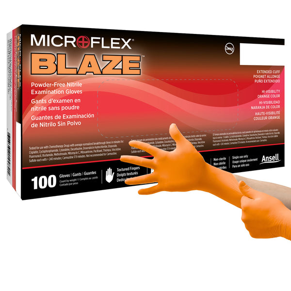 MICROFLEX® Blaze® Exam Glove X-Large NonSterile Nitrile Standard Cuff Length Textured Fingertips Orange Not Rated (1083385_CS) 1000/CS