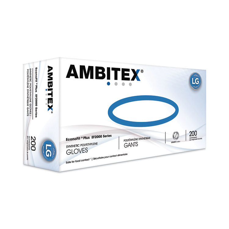 AMBITEX® EconoFit Plus Powder-Free Polyethylene Gloves, Large, Clear, 200/Pack, 10 Packs/Carton (TXIEFLG2000)