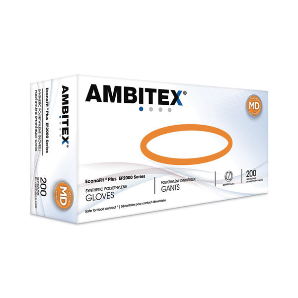 AMBITEX® EconoFit Plus Powder-Free Polyethylene Gloves, Medium, Clear, 200/Pack, 10 Packs/Carton (TXIEFMD2000) Case of 2000