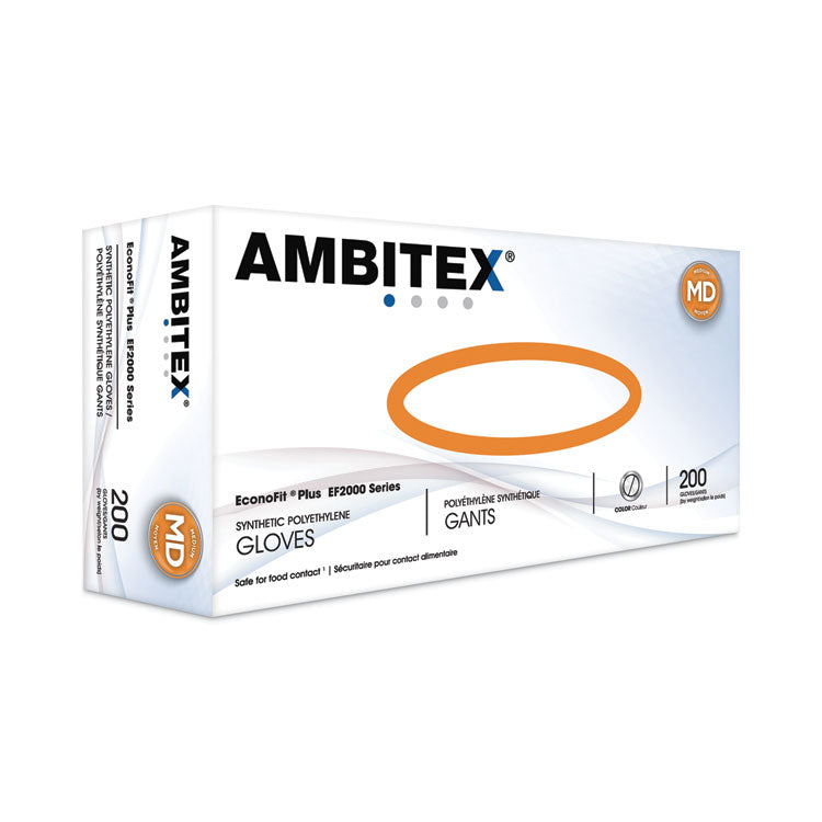 AMBITEX® EconoFit Plus Powder-Free Polyethylene Gloves, Medium, Clear, 200/Pack, 10 Packs/Carton (TXIEFMD2000) Case of 2000