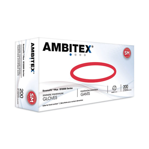 AMBITEX® EconoFit Plus Powder-Free Polyethylene Gloves, Small, Clear, 200/Pack, 10 Packs/Carton (TXIEFSM2000) Case of 2000