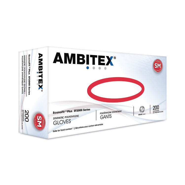 AMBITEX® EconoFit Plus Powder-Free Polyethylene Gloves, Small, Clear, 200/Pack, 10 Packs/Carton (TXIEFSM2000) Case of 2000