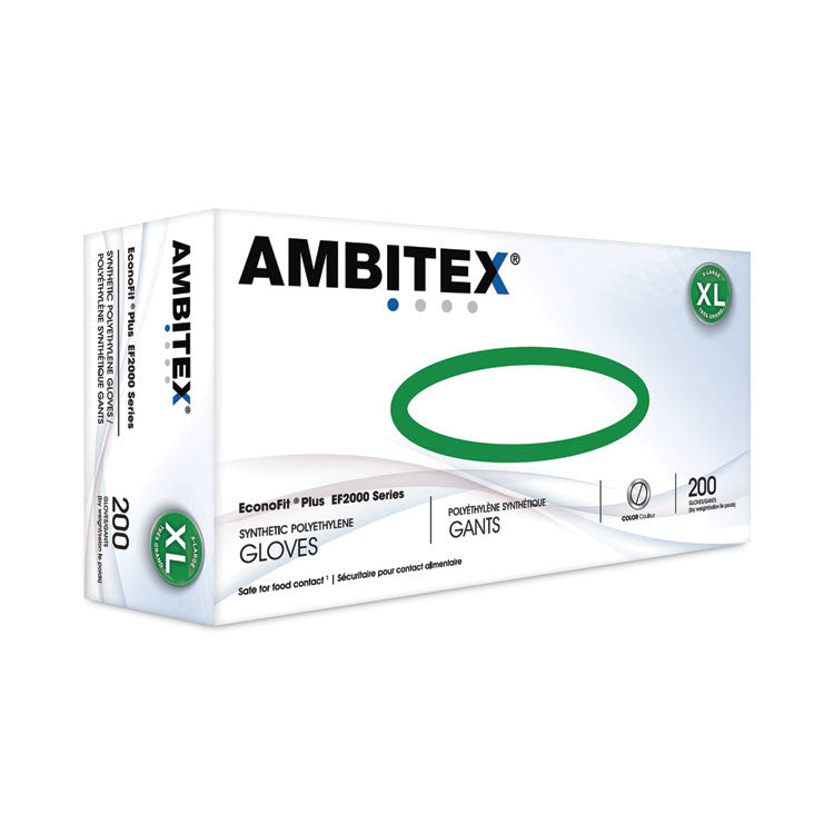 AMBITEX® EconoFit Plus Powder-Free Polyethylene Gloves, X-Large, Clear, 200/Pack, 10 Packs/Carton (TXIEFXL2000) Case of 2000