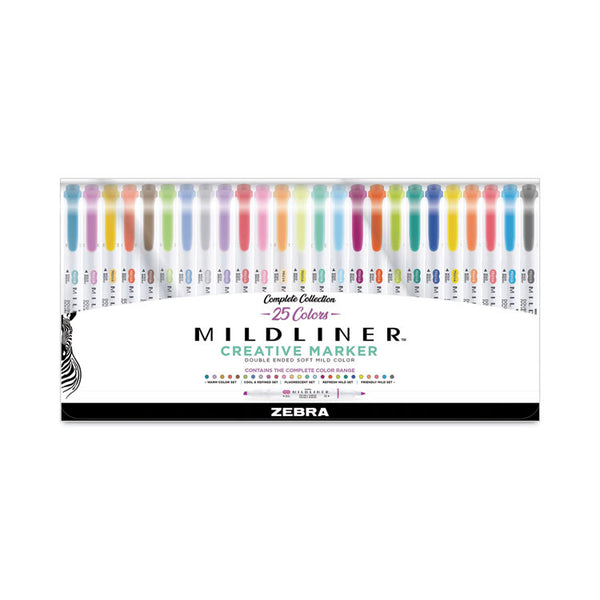 Zebra® Mildliner Double Ended Highlighter Variety Pack, Asst Ink Colors, Bold-Chisel/Fine-Bullet Tips, Asst Barrel Colors, 25/Pack (ZEB78525)