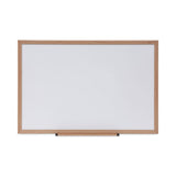 Universal® Deluxe Melamine Dry Erase Board, 36 x 24, Melamine White Surface, Oak Fiberboard Frame (UNV43619)