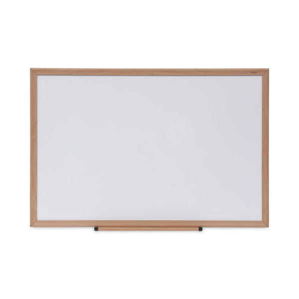 Universal® Deluxe Melamine Dry Erase Board, 36 x 24, Melamine White Surface, Oak Fiberboard Frame (UNV43619)