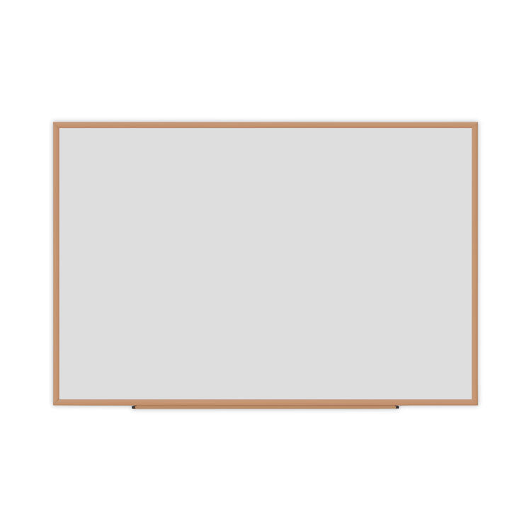 Universal® Deluxe Melamine Dry Erase Board, 72 x 48, Melamine White Surface, Oak Fiberboard Frame (UNV43621)