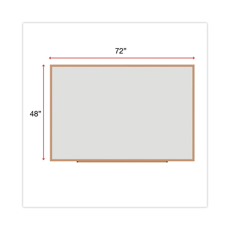 Universal® Deluxe Melamine Dry Erase Board, 72 x 48, Melamine White Surface, Oak Fiberboard Frame (UNV43621)