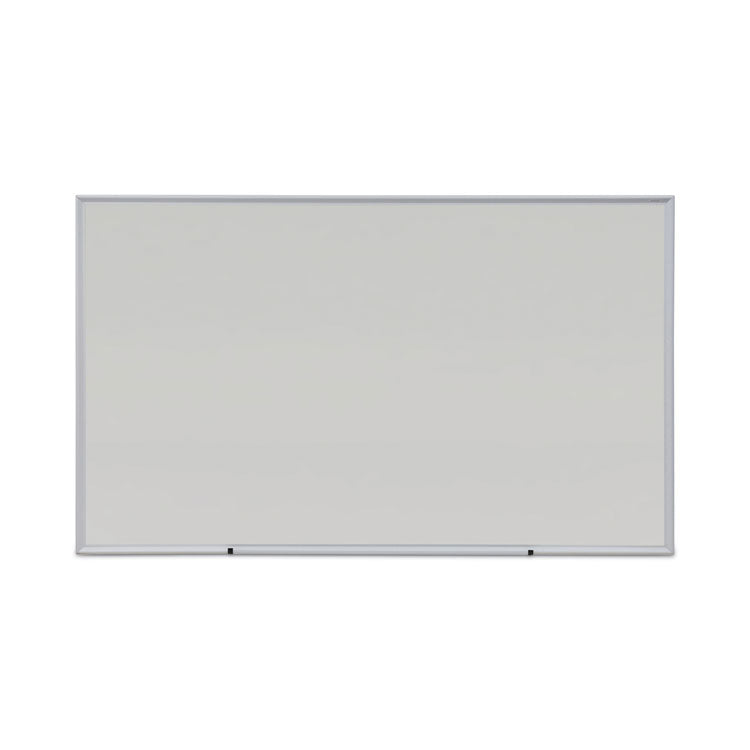 Universal® Deluxe Melamine Dry Erase Board, 60 x 36, Melamine White Surface, Silver Anodized Aluminum Frame (UNV43625)