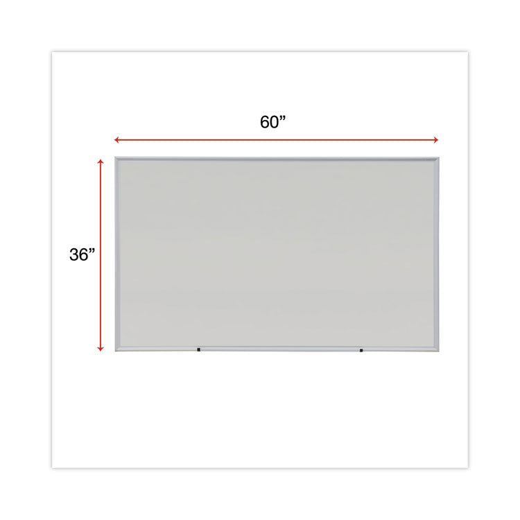 Universal® Deluxe Melamine Dry Erase Board, 60 x 36, Melamine White Surface, Silver Anodized Aluminum Frame (UNV43625)