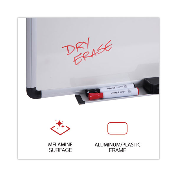 Universal® Modern Melamine Dry Erase Board with Aluminum Frame, 48 x 36, White Surface (UNV43724)