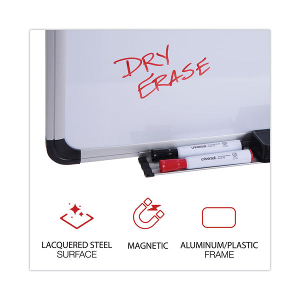 Universal® Magnetic Steel Dry Erase Marker Board, 36 x 24, White Surface, Aluminum/Plastic Frame (UNV43733)