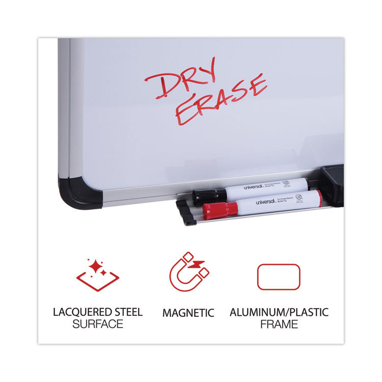 Universal® Magnetic Steel Dry Erase Marker Board, 48 x 36, White Surface, Aluminum/Plastic Frame (UNV43734) Each