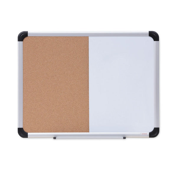 Universal® Cork/Dry Erase Board, Melamine, 24 x 18, Tan/White Surface, Gray/Black Aluminum/Plastic Frame (UNV43742)