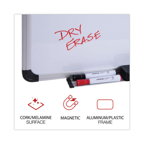 Universal® Cork/Dry Erase Board, Melamine, 24 x 18, Tan/White Surface, Gray/Black Aluminum/Plastic Frame (UNV43742)