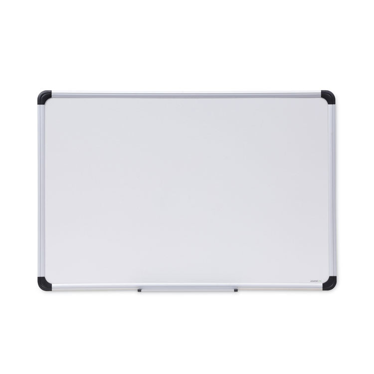 Universal® Deluxe Porcelain Magnetic Dry Erase Board, 36 x 24, White Surface, Silver/Black Aluminum Frame (UNV43841)