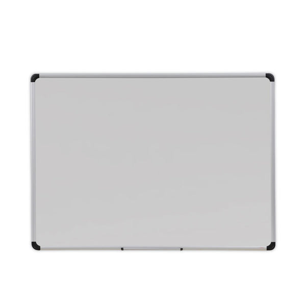 Universal® Deluxe Porcelain Magnetic Dry Erase Board, 48 x 36, White Surface, Silver/Black Aluminum Frame (UNV43842)