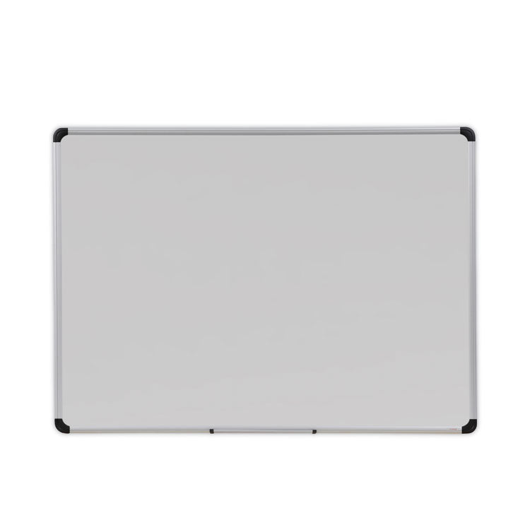 Universal® Deluxe Porcelain Magnetic Dry Erase Board, 48 x 36, White Surface, Silver/Black Aluminum Frame (UNV43842)