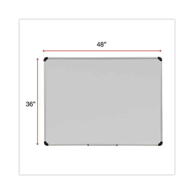 Universal® Deluxe Porcelain Magnetic Dry Erase Board, 48 x 36, White Surface, Silver/Black Aluminum Frame (UNV43842)