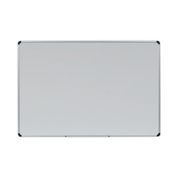 Universal® Deluxe Porcelain Magnetic Dry Erase Board, 72 x 48, White Surface, Silver/Black Aluminum Frame (UNV43843)