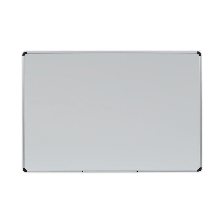 Universal® Deluxe Porcelain Magnetic Dry Erase Board, 72 x 48, White Surface, Silver/Black Aluminum Frame (UNV43843)