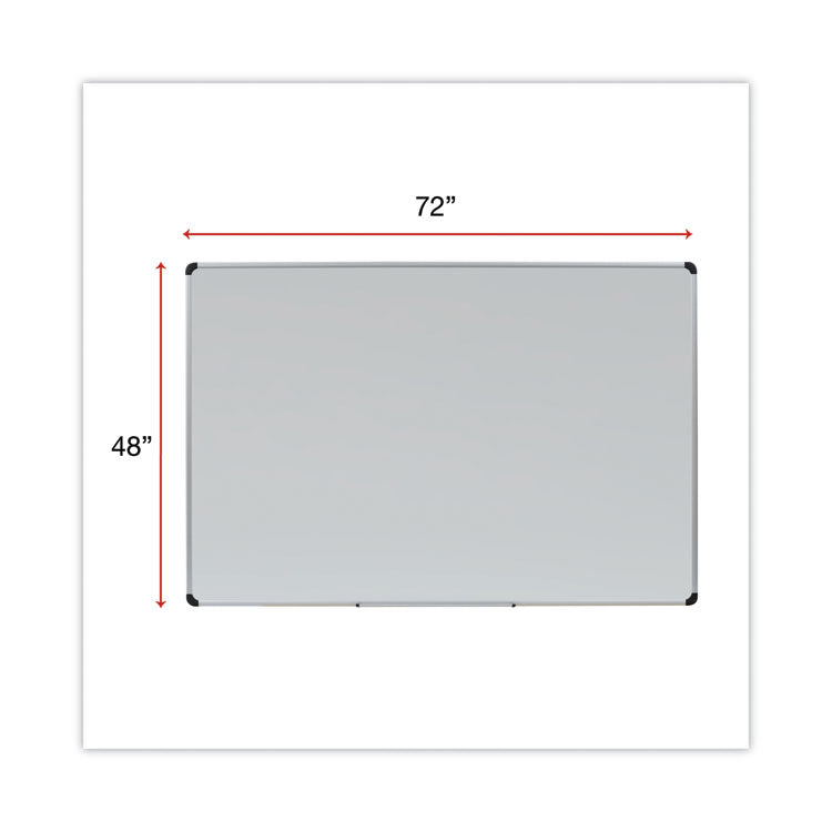 Universal® Deluxe Porcelain Magnetic Dry Erase Board, 72 x 48, White Surface, Silver/Black Aluminum Frame (UNV43843)