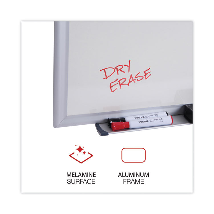 Universal® Deluxe Melamine Dry Erase Board, 24 x 18, Melamine White Surface, Silver Aluminum Frame (UNV44618)