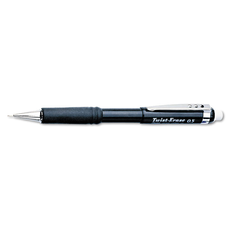Pentel® Twist-Erase III Mechanical Pencil, 0.5 mm, HB (#2), Black Lead, Black Barrel (PENQE515A) Each
