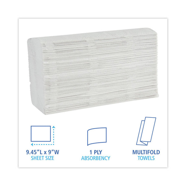 Boardwalk® Multifold Paper Towels, 1-Ply, 9 x 9.45, White, 250 Towels/Pack, 16 Packs/Carton (BWK6200)