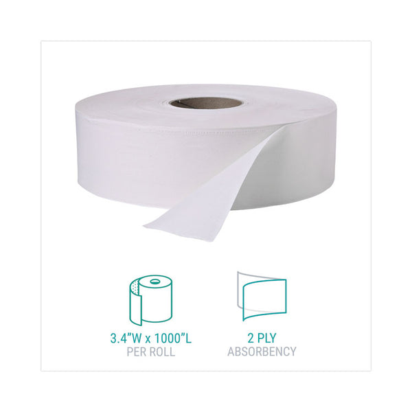 Windsoft® Jumbo Roll Bath Tissue, Septic Safe, 2 Ply, White, 3.4" x 1,000 ft, 12 Rolls/Carton (WIN202)