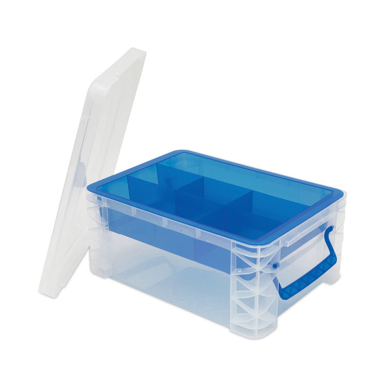 Advantus Super Stacker Divided Storage Box, 6 Sections, 10.38" x 14.25" x 6.5", Clear/Blue (AVT37371) Each