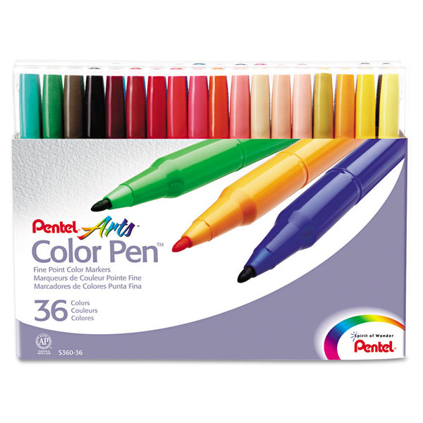 Pentel® Fine Point 36-Color Pen Set, Fine Bullet Tip, Assorted Colors, 36/Set (PENS36036)