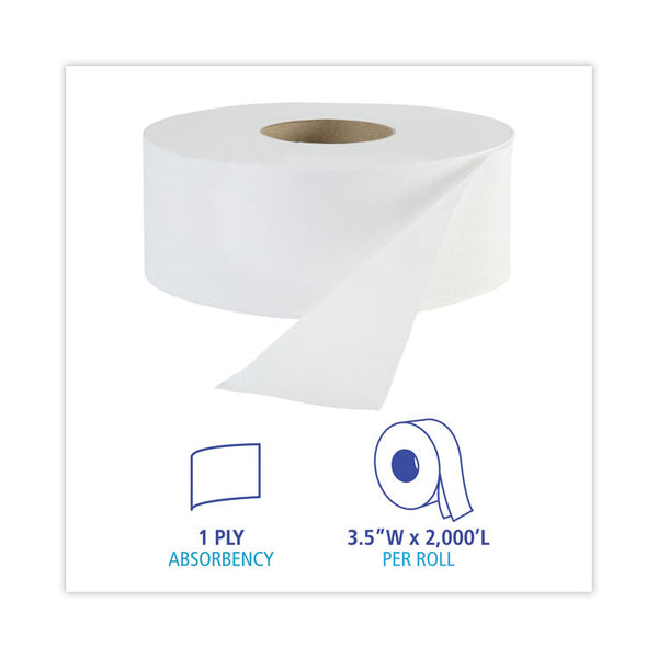 Boardwalk® JRT Jr. Bath Tissue, Jumbo, Septic Safe, 1-Ply, White, 3.3" x 2,000 ft, 12/Carton (BWK6101)