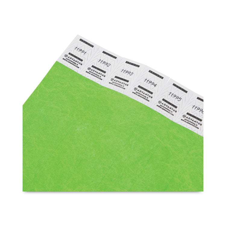 Advantus Crowd Management Wristbands, Sequentially Numbered, 9.75" x 0.75", Neon Green, 500/Pack (AVT91122) Pack of 500
