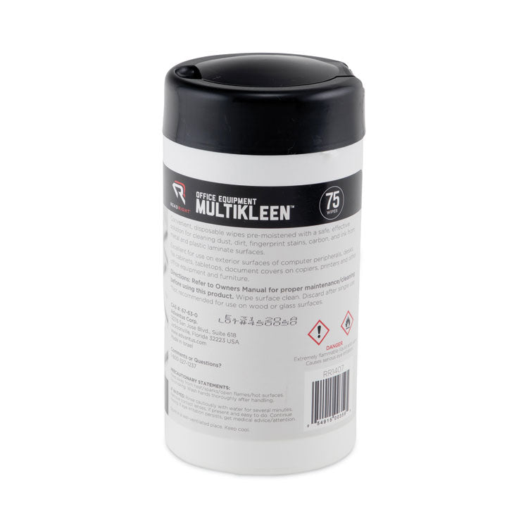 Read Right® Office Equipment MultiKleen Wet Wipes, Cloth, 5.44 x 6.38, 75/Tub (REARR1407) Each