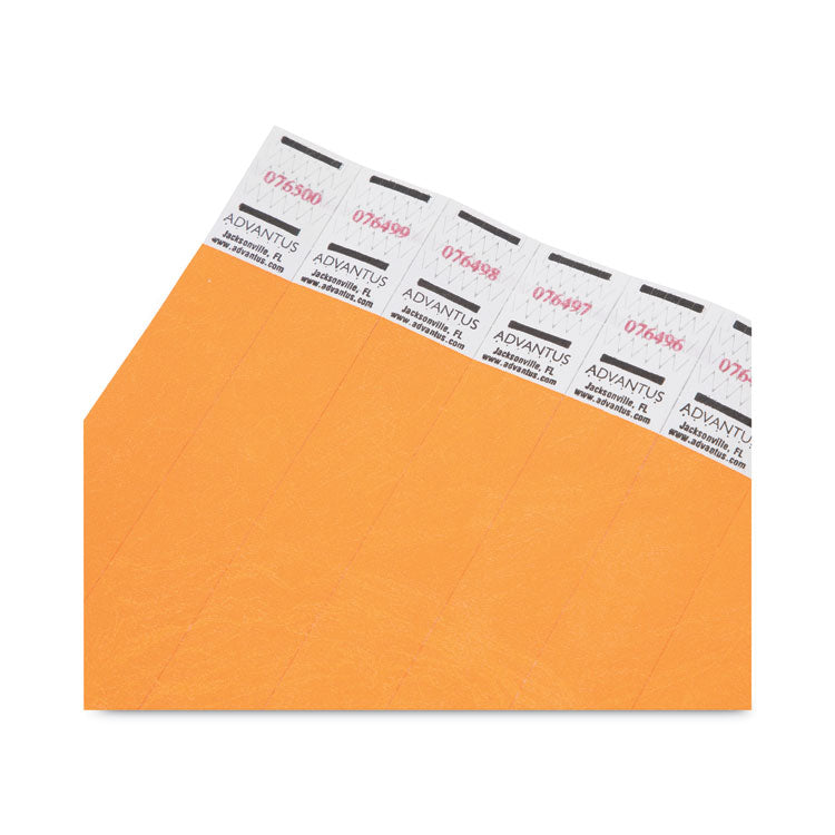 Advantus Crowd Management Wristbands, Sequentially Numbered, 9.75" x 0.75", Neon Orange, 500/Pack (AVT91120) Pack of 500