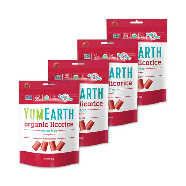 YumEarth Organic Gluten Free Pomegranate Licorice, 5 oz Bag, 4/Pack, Ships in 1-3 Business Days (GRR27000046)