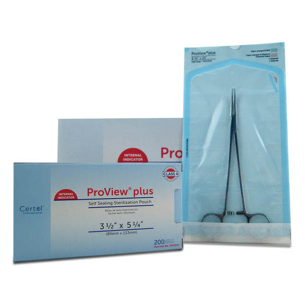 ProView® plus Sterilization Pouch Gas / Steam / Chemical Vapor 3-1/2 X 5-1/4 Inch Transparent / Blue Self Seal Paper / Film (379687_BX) 200/BX