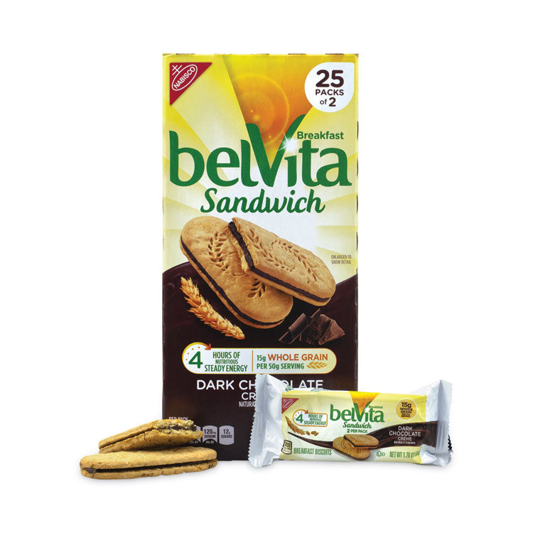 Nabisco® belVita Breakfast Biscuits, Dark Chocolate Creme Breakfast Sandwich, 1.76 oz Pack, 25 PK/Carton, Ships in 1-3 Business Days (GRR22000570) Each